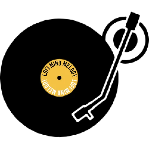 Lofi Mind Melody logo with a yellow vinyl record on a black background